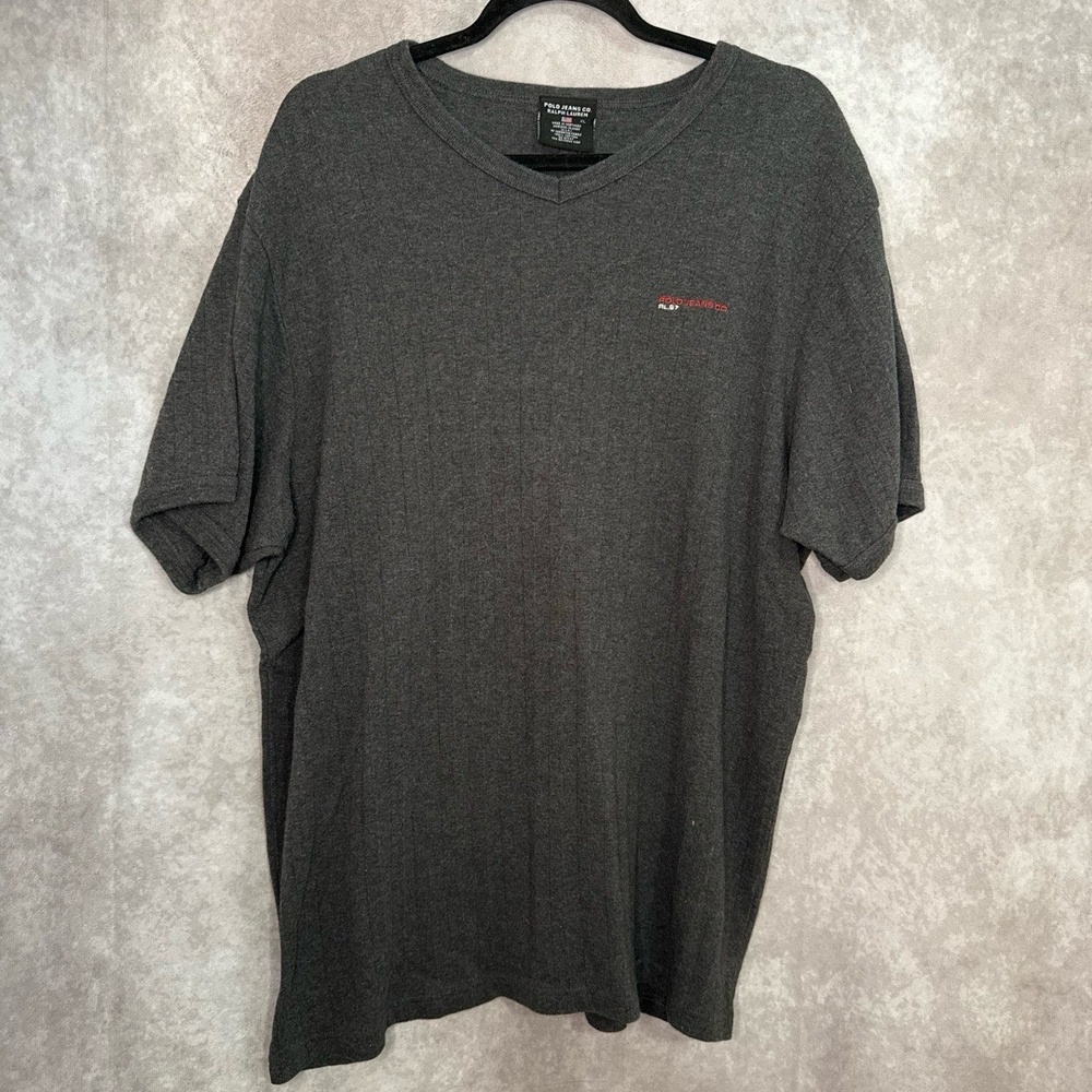 Vintage 90s Y2K Polo Jeans Co‎ Ralph Lauren T Shirt Mens XL Charcoal Gray Ribbed